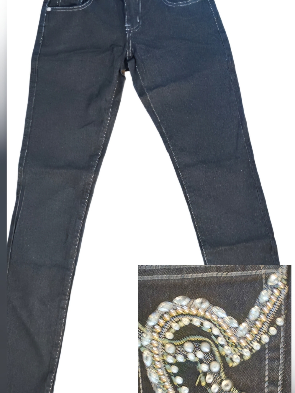 Rare Vaulted Y2K Black Skinny Jeans with Rhinestone Embellished Pocket Size 0